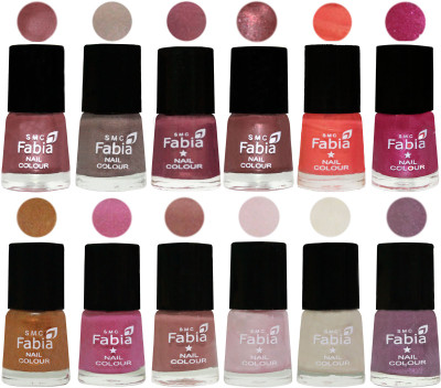 

Fabia Premium Shine & Glossy Nail Polish Collection Shades (12 Pcs Combo) Lip-Light Beige-Dusty Pink-Dark Red Chrome-Peach-Light Magenta-Golden -Light Plum-Nude-Lychee-Light Cream-Light Violet(Pack of 12)