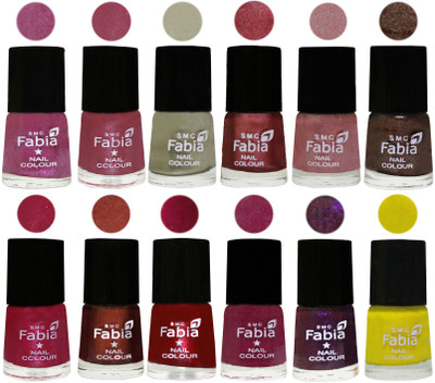 

Fabia Premium Shine & Glossy Nail Polish Collection Shades (12 Pcs Combo) Rani-Pink Maroonish-Oyster-Nude Pink-Light pink-Dark Brown-Cherry Pink-Berry-Dark Magenta-Rose Pink-Dark Purple-Yellow(Pack of 12)