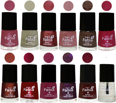 

Fabia Premium Collection 12 Piece Color Nail Polish Shades Pink Maroonish-Oyster-Nude Pink-Light pink-Dark Brown-Cherry Pink-Berry-Dark Magenta-Rose Pink-Dark Purple-Royal Red-Top Coat(Pack of 12)