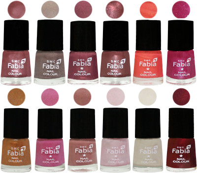 

Fabia Premium Lacquer Extra Shine Nail Polish Shades Of (12 Pcs Nail Polish) Lip-Light Beige-Dusty Pink-Dark Red Chrome-Peach-Light Magenta-Golden -Light Plum-Nude-Lychee-Light Cream-Maroon(Pack of 12)