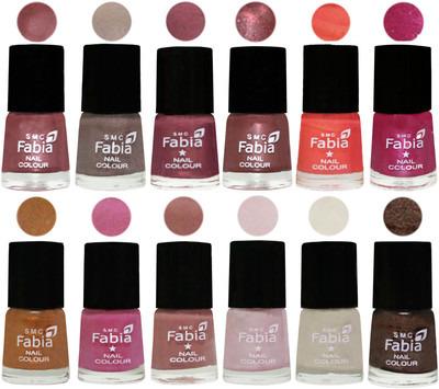 

Fabia Premium Shine & Glossy Nail Polish Collection Shades (12 Pcs Combo) Lip-Light Beige-Dusty Pink-Dark Red Chrome-Peach-Light Magenta-Golden -Light Plum-Nude-Lychee-Light Cream-Dark Brown(Pack of 12)