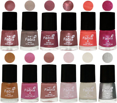 

Fabia Premium Collection 12 Piece Color Nail Polish Shades Lip-Light Beige-Dusty Pink-Dark Red Chrome-Peach-Light Magenta-Golden -Light Plum-Nude-Lychee-Light Cream-Silver(Pack of 12)