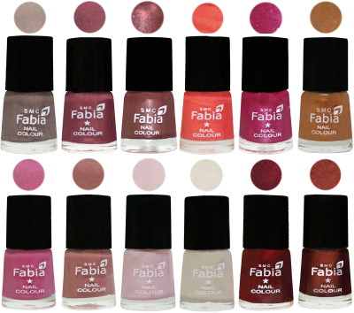 

Fabia Premium Shine & Glossy Nail Polish Collection Shades (12 Pcs Combo) Light Beige-Dusty Pink-Dark Red Chrome-Peach-Light Magenta-Golden -Light Plum-Nude-Lychee-Light Cream-Maroon-Berry(Pack of 12)