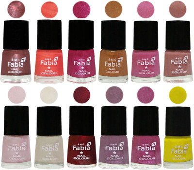 

Fabia Premium Lacquer Extra Shine Nail Polish Shades Of (12 Pcs Nail Polish) Dark Red Chrome-Peach-Light Magenta-Golden -Light Plum-Nude-Lychee-Light Cream-Maroon-Light Violet-Rani-Yellow(Pack of 12)