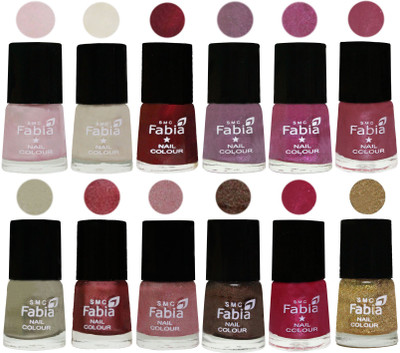 

Fabia Premium Shine & Glossy Nail Polish Collection Shades (12 Pcs Combo) Lychee-Light Cream-Maroon-Light Violet-Rani-Pink Maroonish-Oyster-Nude Pink-Light pink-Dark Brown-Cherry Pink-Light Golden(Pack of 12)