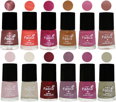 

Fabia Premium Shine & Glossy Nail Polish Collection Shades (12 Pcs Combo) Dark Red Chrome-Peach-Light Magenta-Golden -Light Plum-Nude-Lychee-Light Cream-Maroon-Light Violet-Rani-Oyster(Pack of 12)