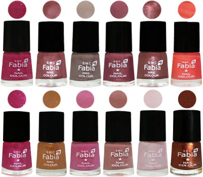 

Fabia Premium Collection 12 Piece Color Nail Polish Shades Hot Magenta-Lip-Light Beige-Dusty Pink-Dark Red Chrome-Peach-Light Magenta-Golden -Light Plum-Nude-Lychee-Light Jerry Coffee(Pack of 12)