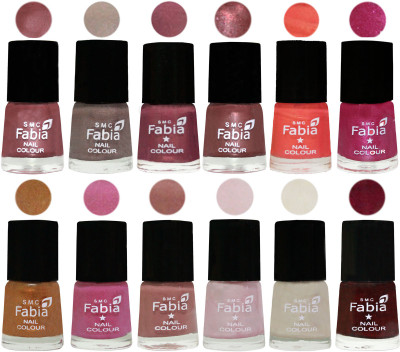 

Fabia Premium Shine & Glossy Nail Polish Collection Shades (12 Pcs Combo) Lip-Light Beige-Dusty Pink-Dark Red Chrome-Peach-Light Magenta-Golden -Light Plum-Nude-Lychee-Light Cream-Royal Red(Pack of 12)