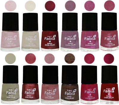

Fabia Premium Shine & Glossy Nail Polish Collection Shades (12 Pcs Combo) Lychee-Light Cream-Maroon-Light Violet-Rani-Pink Maroonish-Oyster-Nude Pink-Light pink-Dark Brown-Cherry Pink-Dark Magenta(Pack of 12)