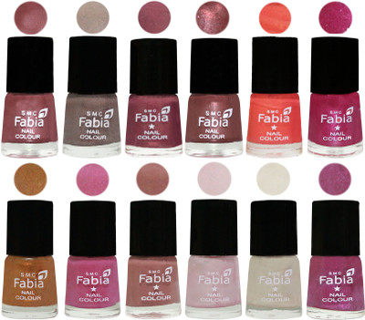 

Fabia Premium Collection 12 Piece Color Nail Polish Shades Lip-Light Beige-Dusty Pink-Dark Red Chrome-Peach-Light Magenta-Golden -Light Plum-Nude-Lychee-Light Cream-Rani(Pack of 12)