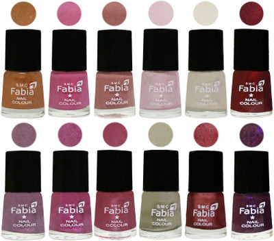 

Fabia Premium Lacquer Extra Shine Nail Polish Shades Of (12 Pcs Nail Polish) Golden -Light Plum-Nude-Lychee-Light Cream-Maroon-Light Violet-Rani-Pink Maroonish-Oyster-Nude Pink-Dark Purple(Pack of 12)