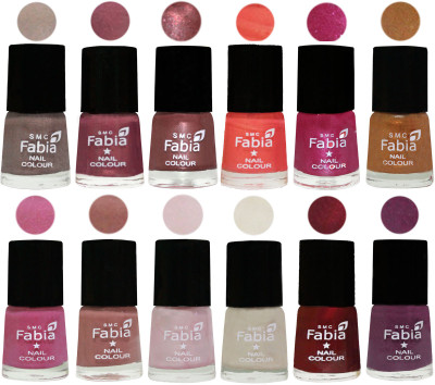 

Fabia Premium Lacquer Extra Shine Nail Polish Shades Of (12 Pcs Nail Polish) Light Beige-Dusty Pink-Dark Red Chrome-Peach-Light Magenta-Golden -Light Plum-Nude-Lychee-Light Cream-Maroon-Brinjal Purple(Pack of 12)