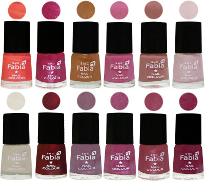 

Fabia Premium Lacquer Extra Shine Nail Polish Shades Of (12 Pcs Nail Polish) Peach-Light Magenta-Golden -Light Plum-Nude-Lychee-Light Cream-Maroon-Light Violet-Rani-Pink Maroonish-Rose Pink(Pack of 12)