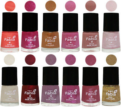 

Fabia Premium Collection 12 Piece Color Nail Polish Shades Peach-Light Magenta-Golden -Light Plum-Nude-Lychee-Light Cream-Maroon-Light Violet-Rani-Pink Maroonish-Light Golden(Pack of 12)