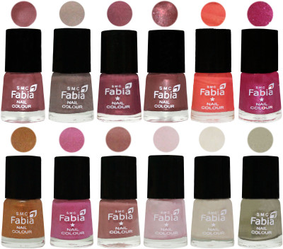 

Fabia Premium Shine & Glossy Nail Polish Collection Shades (12 Pcs Combo) Lip-Light Beige-Dusty Pink-Dark Red Chrome-Peach-Light Magenta-Golden -Light Plum-Nude-Lychee-Light Cream-Oyster(Pack of 12)