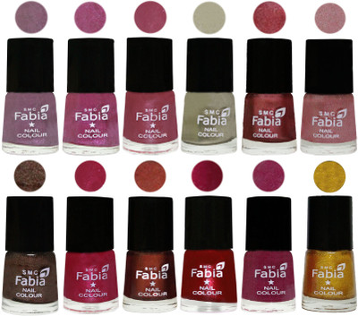 

Fabia Premium Lacquer Extra Shine Nail Polish Shades Of (12 Pcs Nail Polish) Light Violet-Rani-Pink Maroonish-Oyster-Nude Pink-Light pink-Dark Brown-Cherry Pink-Berry-Dark Magenta-Rose Pink-Jerry Golden(Pack of 12)