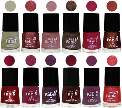 

Fabia Premium Collection 12 Piece Color Nail Polish Shades Oyster-Nude Pink-Light pink-Dark Brown-Cherry Pink-Berry-Dark Magenta-Rose Pink-Dark Purple-Royal Red-Brinjal Purple-Jerry Pink(Pack of 12)