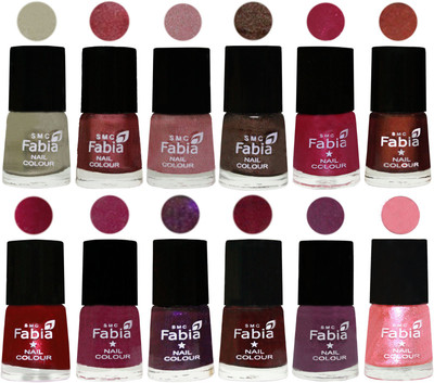 

Fabia Premium Lacquer Extra Shine Nail Polish Shades Of (12 Pcs Nail Polish) Oyster-Nude Pink-Light pink-Dark Brown-Cherry Pink-Berry-Dark Magenta-Rose Pink-Dark Purple-Royal Red-Brinjal Purple-Jerry Peach(Pack of 12)