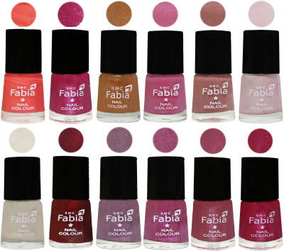 

Fabia Premium Lacquer Extra Shine Nail Polish Shades Of (12 Pcs Nail Polish) Peach-Light Magenta-Golden -Light Plum-Nude-Lychee-Light Cream-Maroon-Light Violet-Rani-Pink Maroonish-Cherry Pink(Pack of 12)