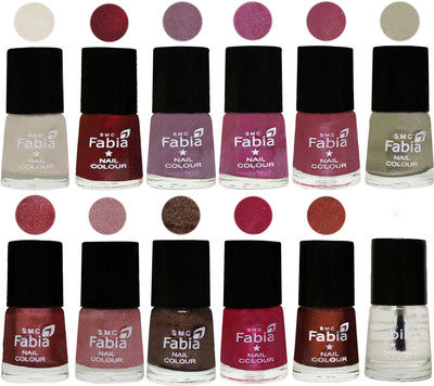 

Fabia Premium Collection 12 Piece Color Nail Polish Shades Light Cream-Maroon-Light Violet-Rani-Pink Maroonish-Oyster-Nude Pink-Light pink-Dark Brown-Cherry Pink-Berry-Top Coat(Pack of 12)