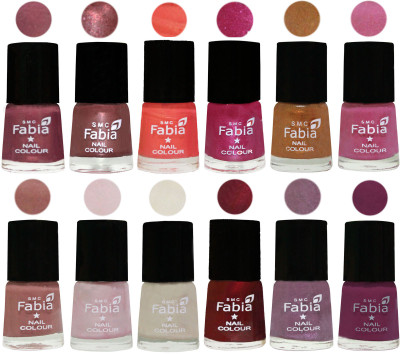 

Fabia Premium Collection 12 Piece Color Nail Polish Shades Dusty Pink-Dark Red Chrome-Peach-Light Magenta-Golden -Light Plum-Nude-Lychee-Light Cream-Maroon-Light Violet-Light purple(Pack of 12)