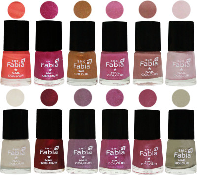 

Fabia Premium Collection 12 Piece Color Nail Polish Shades Peach-Light Magenta-Golden -Light Plum-Nude-Lychee-Light Cream-Maroon-Light Violet-Rani-Pink Maroonish-Oyster(Pack of 12)