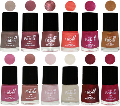 

Fabia Premium Lacquer Extra Shine Nail Polish Shades Of (12 Pcs Nail Polish) Light Beige-Dusty Pink-Dark Red Chrome-Peach-Light Magenta-Golden -Light Plum-Nude-Lychee-Light Cream-Maroon-Cherry Pink(Pack of 12)