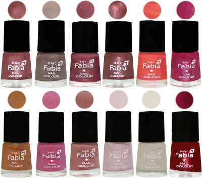 

Fabia Premium Shine & Glossy Nail Polish Collection Shades (12 Pcs Combo) Lip-Light Beige-Dusty Pink-Dark Red Chrome-Peach-Light Magenta-Golden -Light Plum-Nude-Lychee-Light Cream-Dark Magenta(Pack of 12)