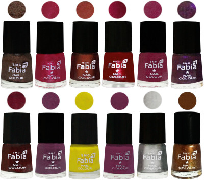 

Fabia Premium Collection 12 Piece Color Nail Polish Shades Dark Brown-Cherry Pink-Berry-Dark Magenta-Rose Pink-Dark Purple-Royal Red-Brinjal Purple-Yellow-Light purple-Silver-Dark Golden(Pack of 12)