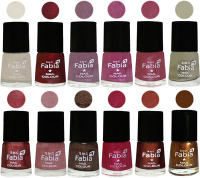 

Fabia Premium Lacquer Extra Shine Nail Polish Shades Of (12 Pcs Nail Polish) Light Cream-Maroon-Light Violet-Rani-Pink Maroonish-Oyster-Nude Pink-Light pink-Dark Brown-Cherry Pink-Berry-Dark Golden(Pack of 12)