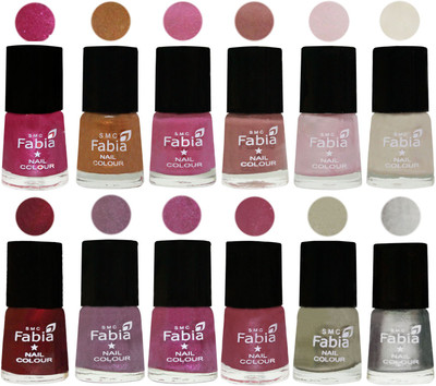 

Fabia Premium Lacquer Extra Shine Nail Polish Shades Of (12 Pcs Nail Polish) Light Magenta-Golden -Light Plum-Nude-Lychee-Light Cream-Maroon-Light Violet-Rani-Pink Maroonish-Oyster-Silver(Pack of 12)