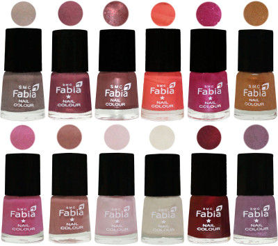 

Fabia Premium Collection 12 Piece Color Nail Polish Shades Light Beige-Dusty Pink-Dark Red Chrome-Peach-Light Magenta-Golden -Light Plum-Nude-Lychee-Light Cream-Maroon-Light Violet(Pack of 12)