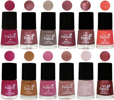 

Fabia Premium Lacquer Extra Shine Nail Polish Shades Of (12 Pcs Nail Polish) Hot Magenta-Lip-Light Beige-Dusty Pink-Dark Red Chrome-Peach-Light Magenta-Golden -Light Plum-Nude-Lychee-Nude Pink(Pack of 12)