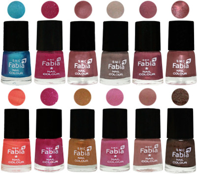 

Fabia Premium Collection 12 Piece Color Nail Polish Shades Denim-Hot Magenta-Lip-Light Beige-Dusty Pink-Dark Red Chrome-Peach-Light Magenta-Golden -Light Plum-Nude-Dark Brown(Pack of 12)