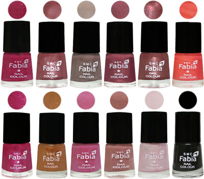 

Fabia Premium Shine & Glossy Nail Polish Collection Shades (12 Pcs Combo) Hot Magenta-Lip-Light Beige-Dusty Pink-Dark Red Chrome-Peach-Light Magenta-Golden -Light Plum-Nude-Lychee-Black(Pack of 12)