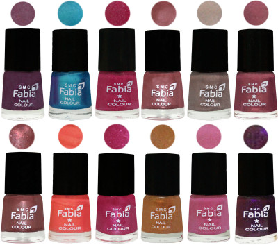 

Fabia Premium Lacquer Extra Shine Nail Polish Shades Of (12 Pcs Nail Polish) Light Jam-Denim-Hot Magenta-Lip-Light Beige-Dusty Pink-Dark Red Chrome-Peach-Light Magenta-Golden -Light Plum-Dark Purple(Pack of 12)