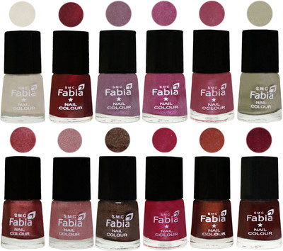 

Fabia Premium Collection 12 Piece Color Nail Polish Shades Light Cream-Maroon-Light Violet-Rani-Pink Maroonish-Oyster-Nude Pink-Light pink-Dark Brown-Cherry Pink-Berry-Royal Red(Pack of 12)