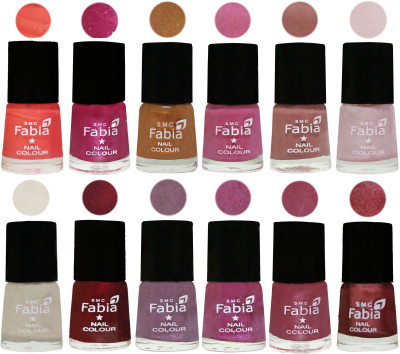 

Fabia Premium Lacquer Extra Shine Nail Polish Shades Of (12 Pcs Nail Polish) Peach-Light Magenta-Golden -Light Plum-Nude-Lychee-Light Cream-Maroon-Light Violet-Rani-Pink Maroonish-Nude Pink(Pack of 12)