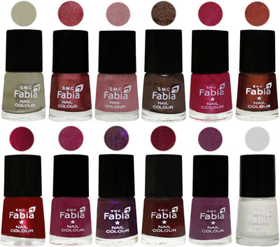 

Fabia Premium Collection 12 Piece Color Nail Polish Shades Oyster-Nude Pink-Light pink-Dark Brown-Cherry Pink-Berry-Dark Magenta-Rose Pink-Dark Purple-Royal Red-Brinjal Purple-White(Pack of 12)