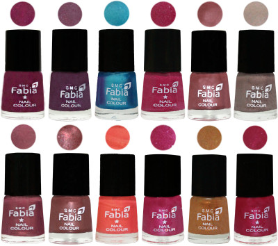 

Fabia Premium Lacquer Extra Shine Nail Polish Shades Of (12 Pcs Nail Polish) Cherry Blossom-Light Jam-Denim-Hot Magenta-Lip-Light Beige-Dusty Pink-Dark Red Chrome-Peach-Light Magenta-Golden -Cherry Pink(Pack of 12)