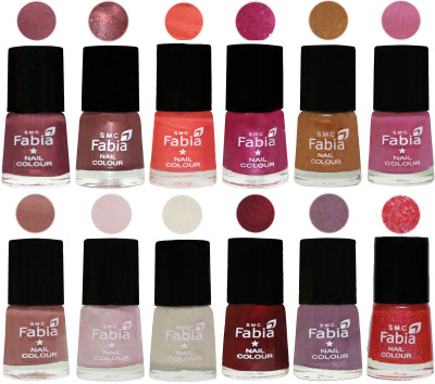 

Fabia Premium Lacquer Extra Shine Nail Polish Shades Of (12 Pcs Nail Polish) Dusty Pink-Dark Red Chrome-Peach-Light Magenta-Golden -Light Plum-Nude-Lychee-Light Cream-Maroon-Light Violet-Jerry Pink(Pack of 12)