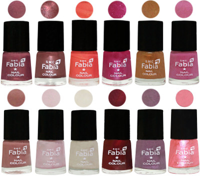 

Fabia Premium Shine & Glossy Nail Polish Collection Shades (12 Pcs Combo) Dusty Pink-Dark Red Chrome-Peach-Light Magenta-Golden -Light Plum-Nude-Lychee-Light Cream-Maroon-Light Violet-Jerry Peach(Pack of 12)