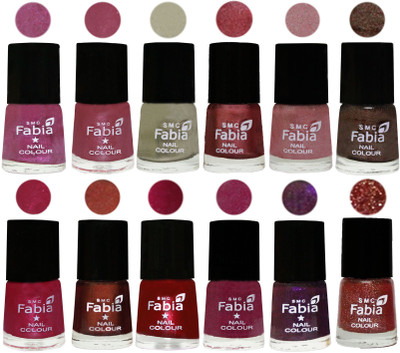 

Fabia Premium Collection 12 Piece Color Nail Polish Shades Rani-Pink Maroonish-Oyster-Nude Pink-Light pink-Dark Brown-Cherry Pink-Berry-Dark Magenta-Rose Pink-Dark Purple-Jerry Wine(Pack of 12)