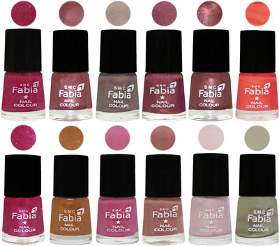 

Fabia Premium Collection 12 Piece Color Nail Polish Shades Hot Magenta-Lip-Light Beige-Dusty Pink-Dark Red Chrome-Peach-Light Magenta-Golden -Light Plum-Nude-Lychee-Oyster(Pack of 12)