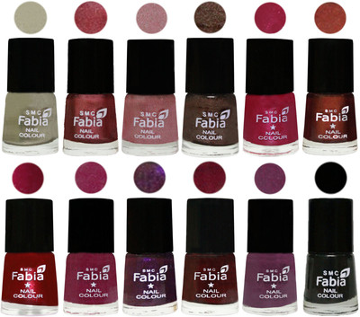 

Fabia Premium Lacquer Extra Shine Nail Polish Shades Of (12 Pcs Nail Polish) Oyster-Nude Pink-Light pink-Dark Brown-Cherry Pink-Berry-Dark Magenta-Rose Pink-Dark Purple-Royal Red-Brinjal Purple-Black(Pack of 12)