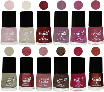 

Fabia Premium Lacquer Extra Shine Nail Polish Shades Of (12 Pcs Nail Polish) Lychee-Light Cream-Maroon-Light Violet-Rani-Pink Maroonish-Oyster-Nude Pink-Light pink-Dark Brown-Cherry Pink-Berry(Pack of 12)