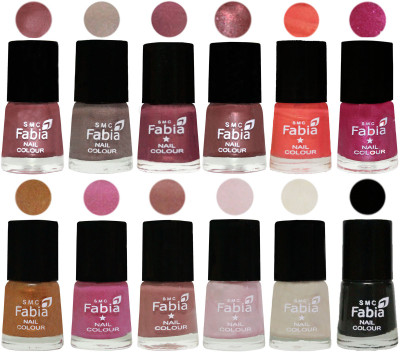 

Fabia Premium Lacquer Extra Shine Nail Polish Shades Of (12 Pcs Nail Polish) Lip-Light Beige-Dusty Pink-Dark Red Chrome-Peach-Light Magenta-Golden -Light Plum-Nude-Lychee-Light Cream-Black(Pack of 12)