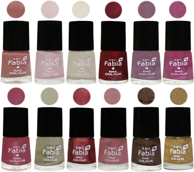 

Fabia Premium Collection 12 Piece Color Nail Polish Shades Nude-Lychee-Light Cream-Maroon-Light Violet-Rani-Pink Maroonish-Oyster-Nude Pink-Light pink-Dark Brown-Light Golden(Pack of 12)