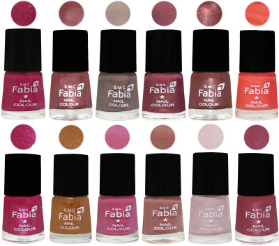

Fabia Premium Shine & Glossy Nail Polish Collection Shades (12 Pcs Combo) Hot Magenta-Lip-Light Beige-Dusty Pink-Dark Red Chrome-Peach-Light Magenta-Golden -Light Plum-Nude-Lychee-Pink Maroonish(Pack of 12)