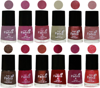 

Fabia Premium Collection 12 Piece Color Nail Polish Shades Light Violet-Rani-Pink Maroonish-Oyster-Nude Pink-Light pink-Dark Brown-Cherry Pink-Berry-Dark Magenta-Rose Pink-Jerry Pink(Pack of 12)